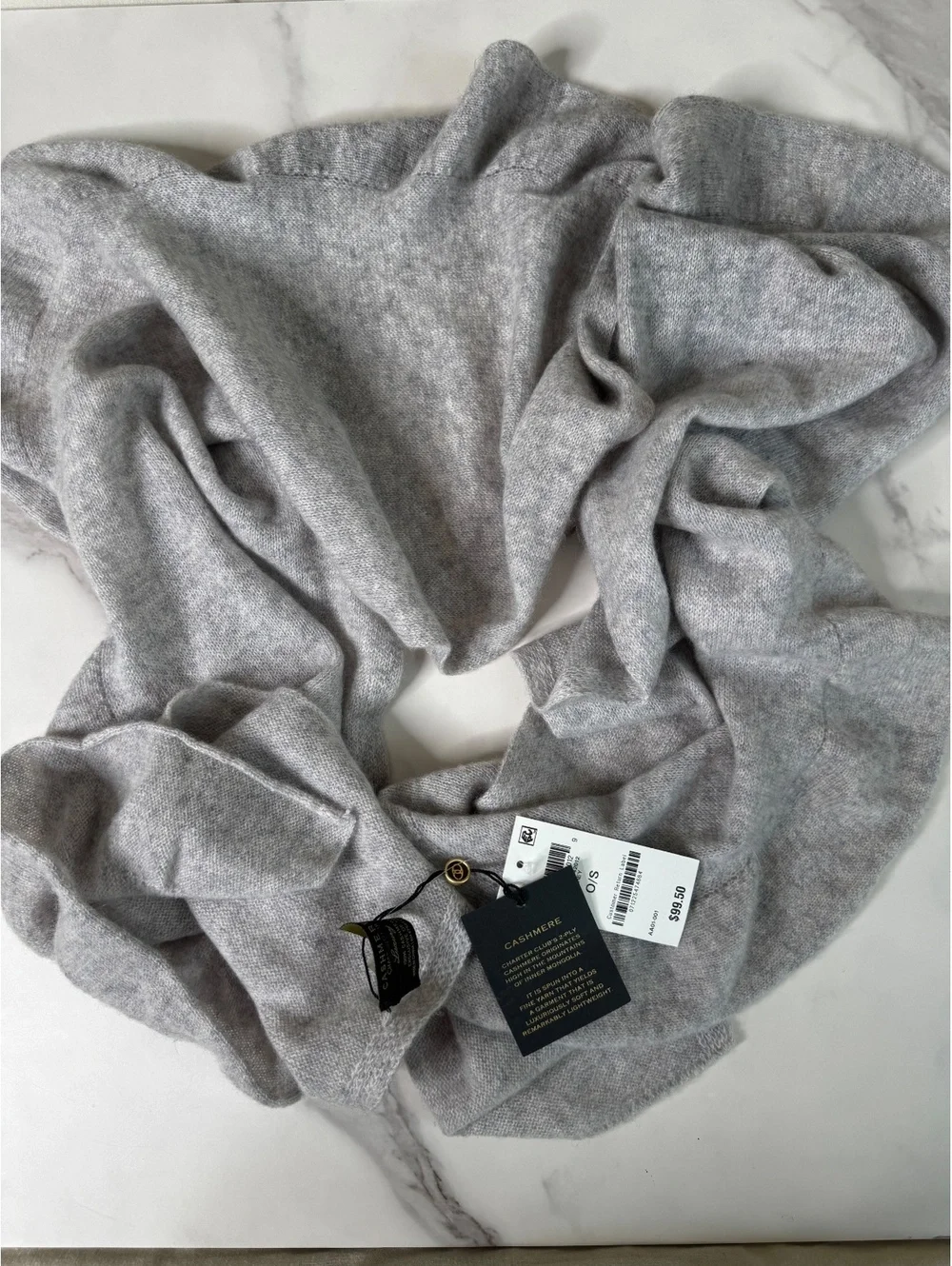 Charter Club 100% Cashmere Ruffle Trim Infinity Scarf Gray NWT 12x68 Soft